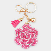 Bling Camellia Flower Tassel Keychain